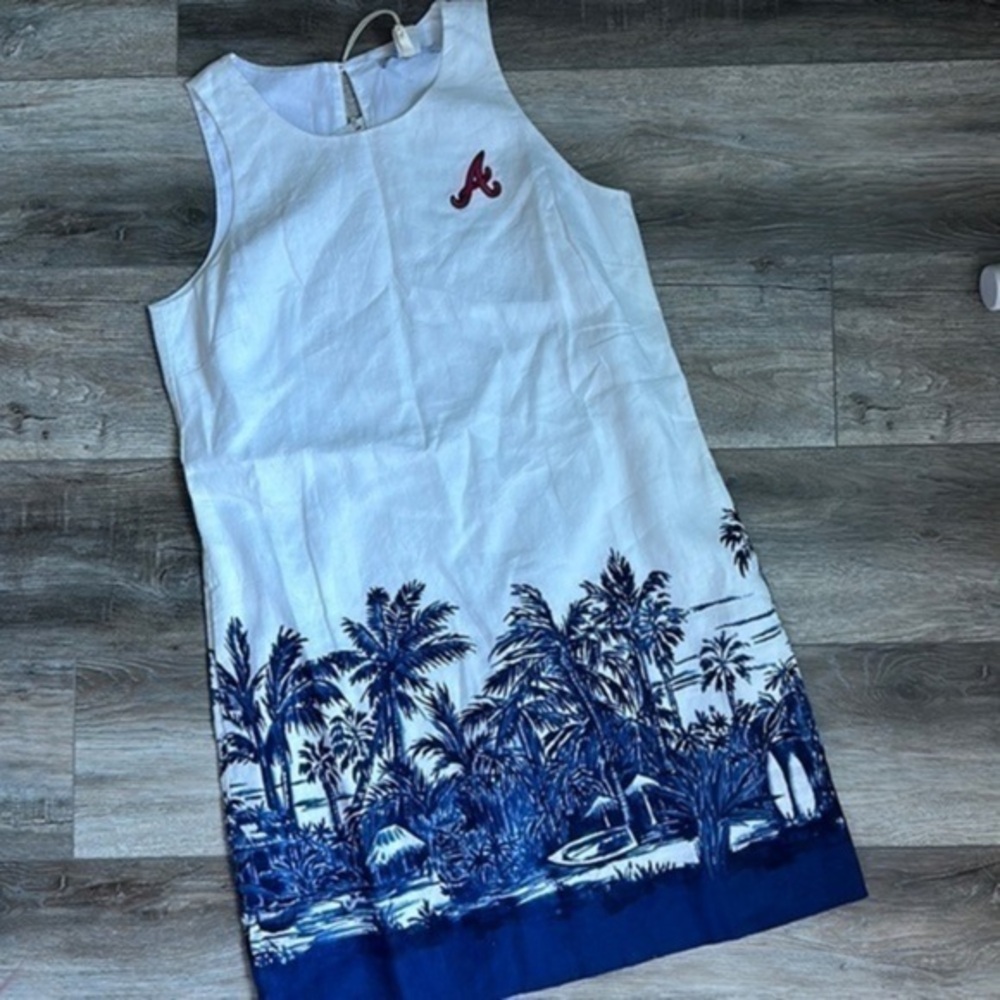 NWT MLB Atlanta Braves Tommy Bahama white linen dress baseball size small